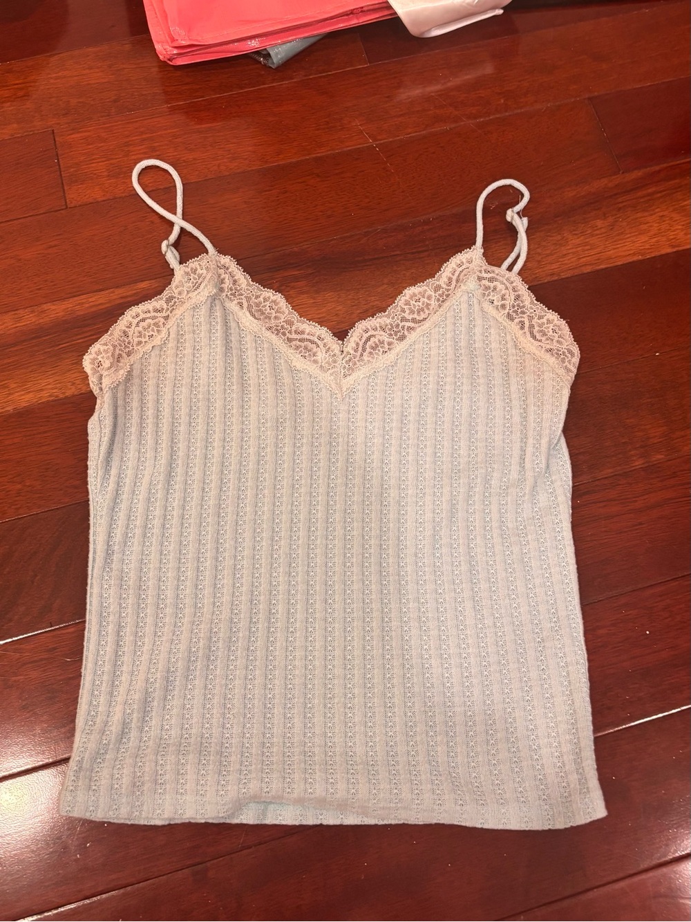 Urban Outfitters Lace-Trim Ribbed Cami in Light Blue